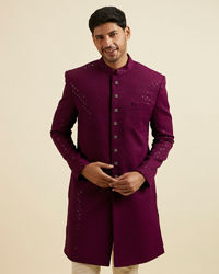 Manyavar Men Purple Sequinned Layered Indo Western Set