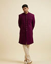 Manyavar Men Purple Sequinned Layered Indo Western Set