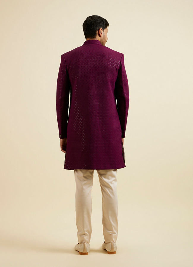 Manyavar Men Purple Sequinned Layered Indo Western Set