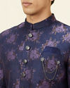 alt message - Manyavar Men Midnight Blue Floral Pattern Indo Western Set image number 1