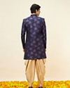 Manyavar Men Midnight Blue Floral Pattern Indo Western Set