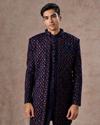 Manyavar Men Regal Purple Velvet Elegance Indo Western