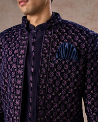 Manyavar Men Regal Purple Velvet Elegance Indo Western