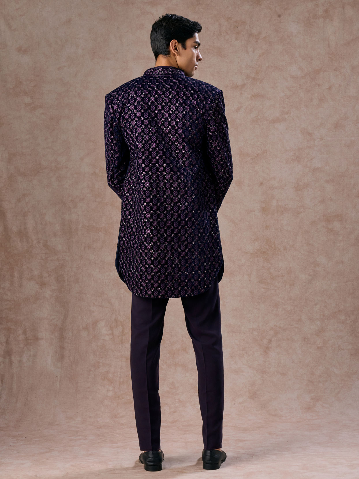 Manyavar Men Regal Purple Velvet Elegance Indo Western