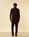 Manyavar Men Mauve Wine Floral String Patterned Indo Western Jacket Set