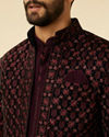 Mauve Wine Floral String Patterned Indo Western Jacket Set image number 2