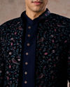 Manyavar Men Velveteen Dark Blue Radiance Indo Western