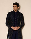 Manyavar Men Velveteen Dark Blue Radiance Indo Western