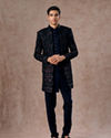 Manyavar Men Velveteen Dark Blue Radiance Indo Western