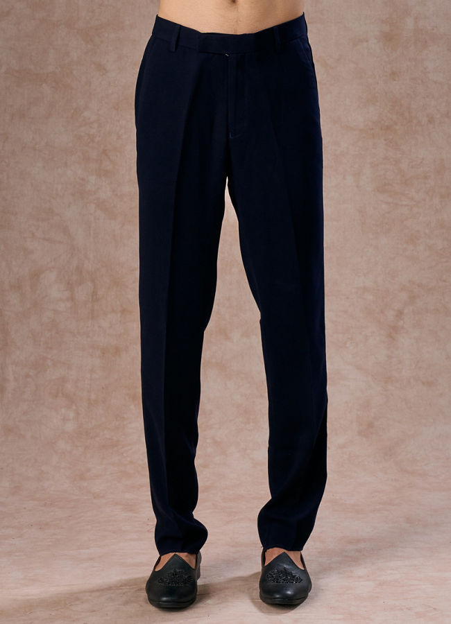 Manyavar Men Velveteen Dark Blue Radiance Indo Western