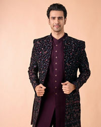 Manyavar Men Grape Velvet Splendor Indo Western