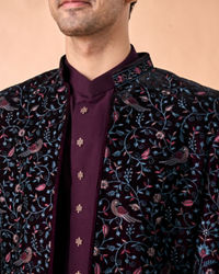 Manyavar Men Grape Velvet Splendor Indo Western