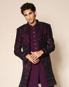 Manyavar Men Grape Velvet Splendor Indo Western