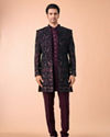 Manyavar Men Grape Velvet Splendor Indo Western