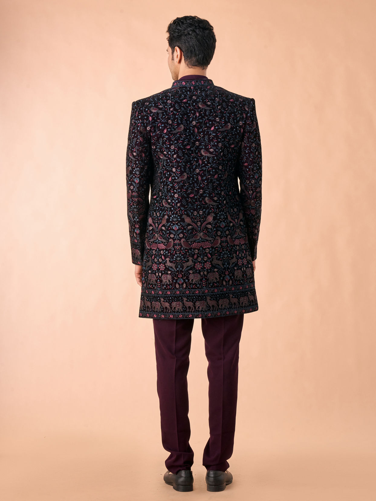 Manyavar Men Grape Velvet Splendor Indo Western