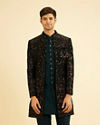 Manyavar Men Teal Green Velvet Indo Western Ensemble