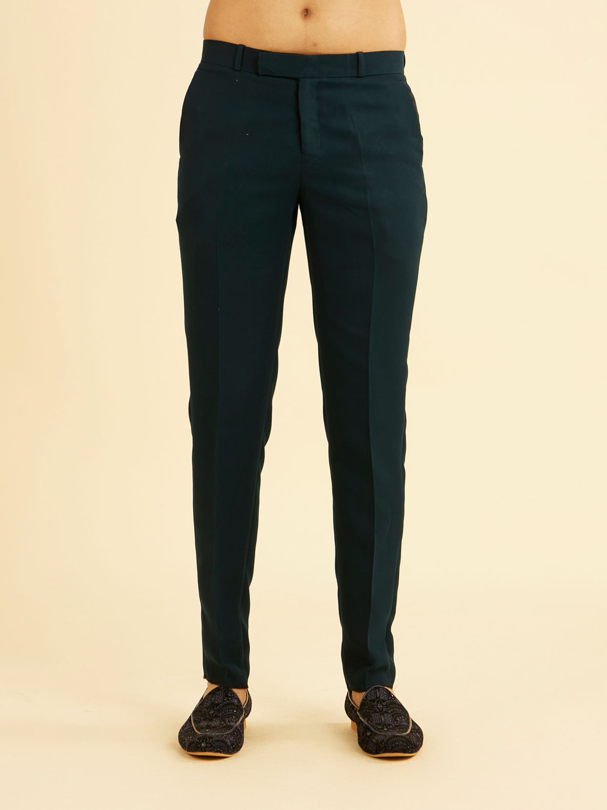 Manyavar Men Teal Green Velvet Indo Western Ensemble
