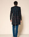 Manyavar Men Teal Green Velvet Indo Western Ensemble