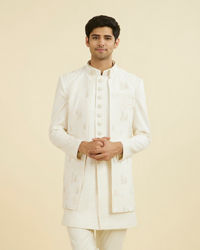 Manyavar Men Cream Georgette Elegance Indo Western