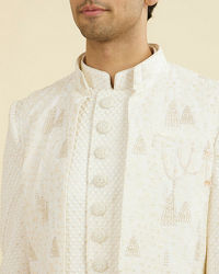 Manyavar Men Cream Georgette Elegance Indo Western