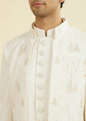 Manyavar Men Cream Georgette Elegance Indo Western