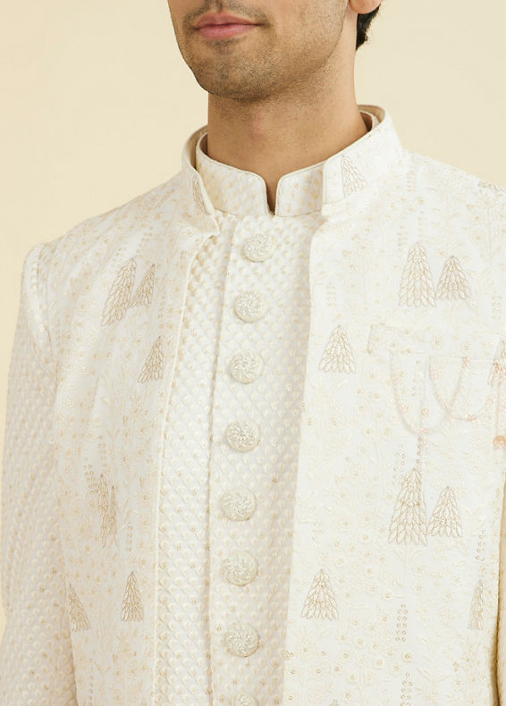 Manyavar Men Cream Georgette Elegance Indo Western