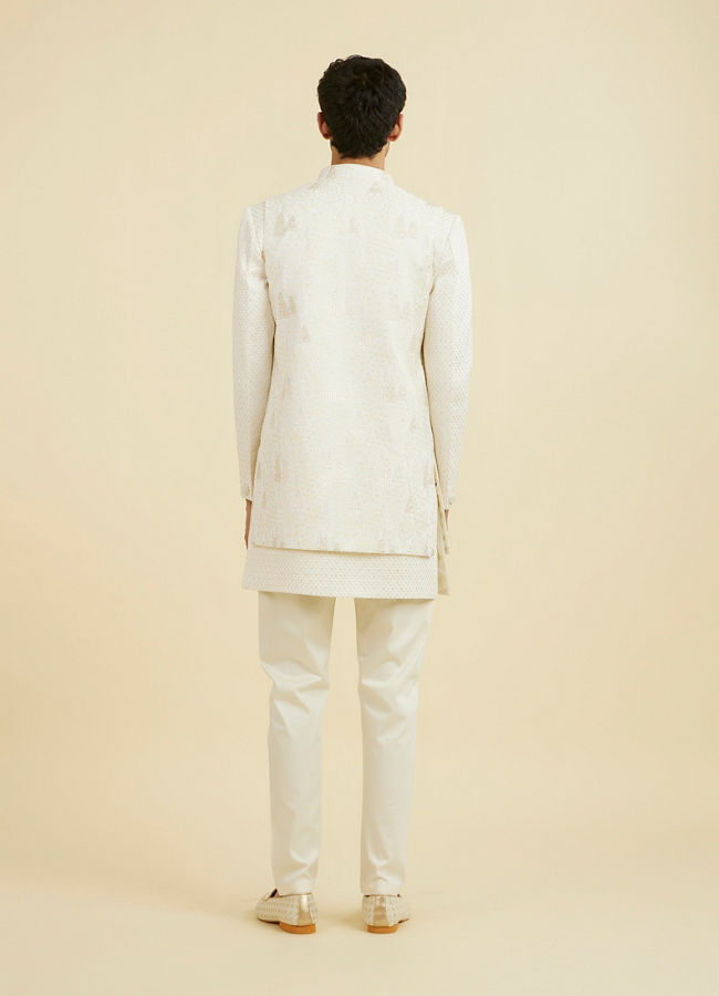 Manyavar Men Cream Georgette Elegance Indo Western