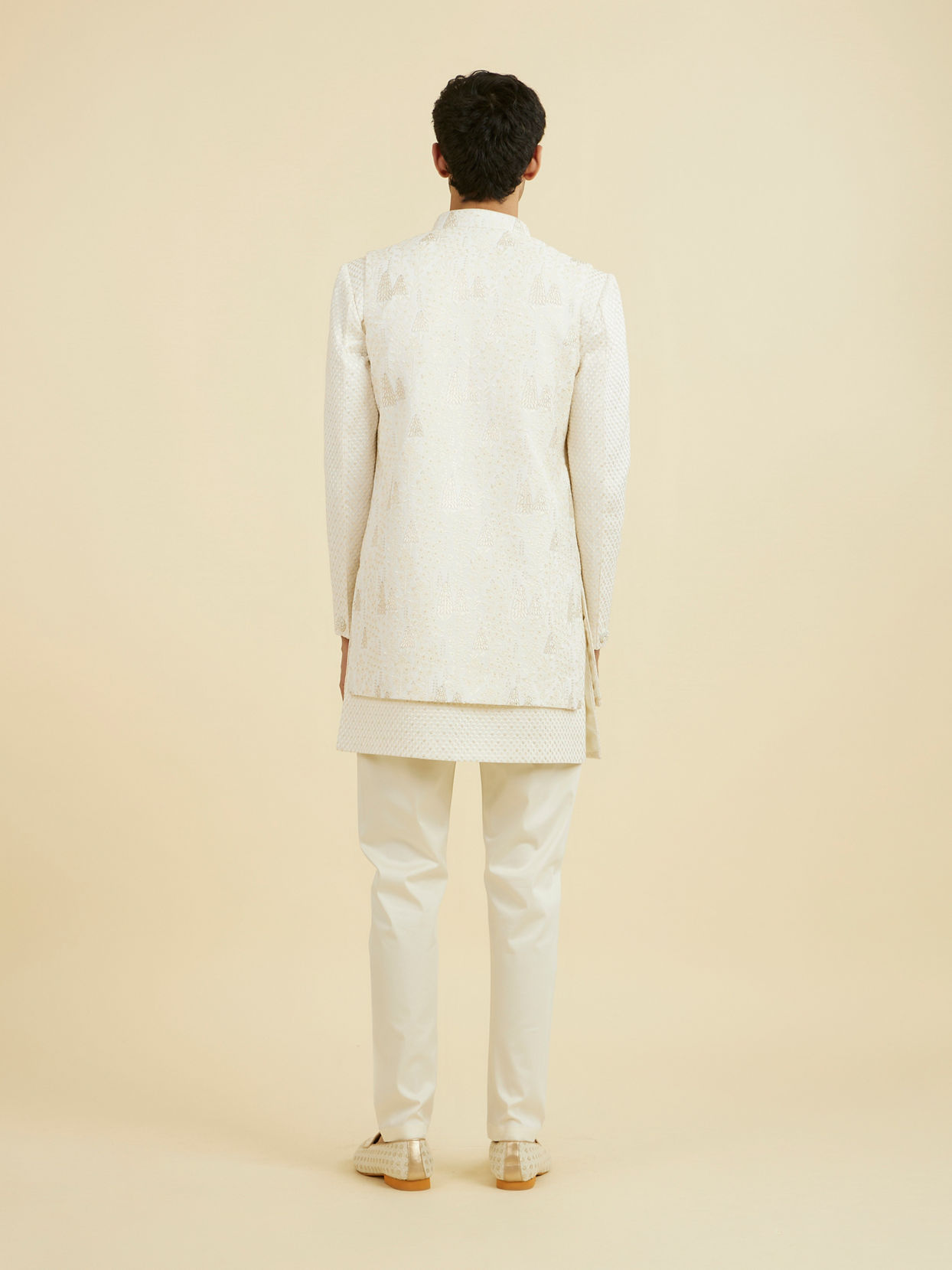 Manyavar Men Cream Georgette Elegance Indo Western