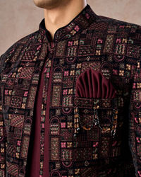 Manyavar Men Velvety Wine Indo Western Elegance