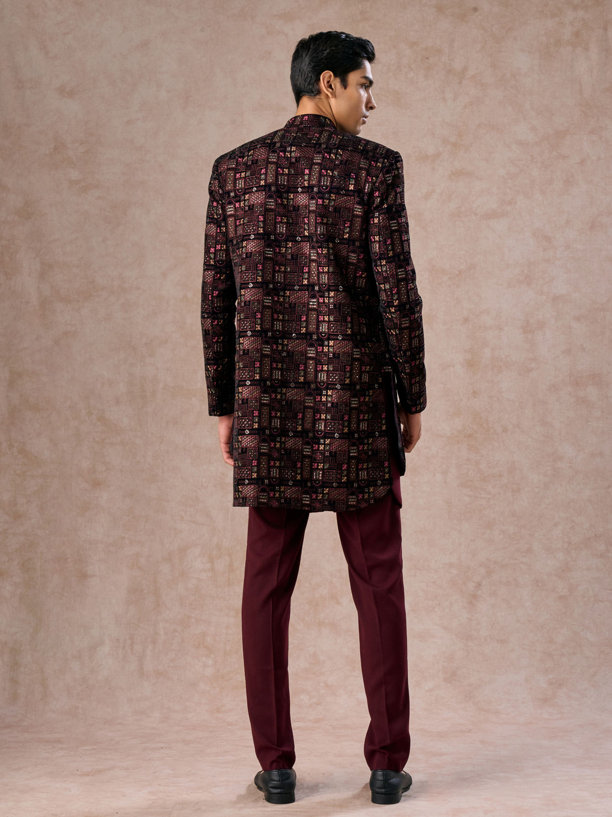 Manyavar Men Velvety Wine Indo Western Elegance