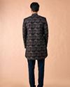 Manyavar Men Elegant Teal Blue Velvet Indo Western