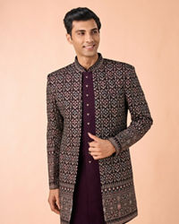 Manyavar Men Exquisite Purple Velvet Indo Western