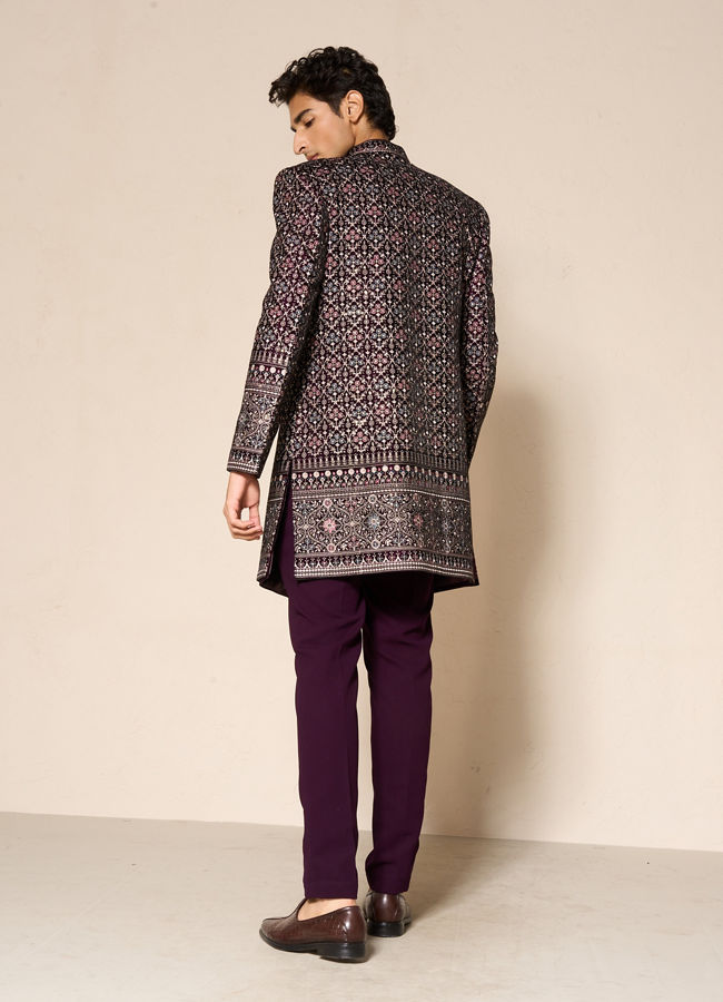 Manyavar Men Exquisite Purple Velvet Indo Western