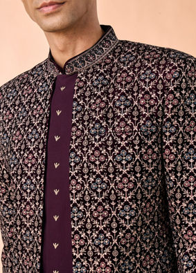 Manyavar Men Exquisite Purple Velvet Indo Western