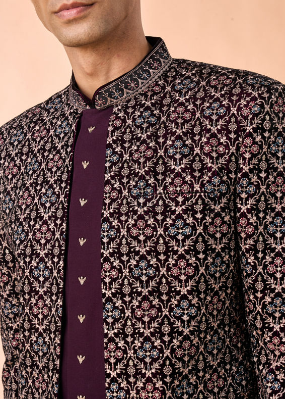 Manyavar Men Exquisite Purple Velvet Indo Western