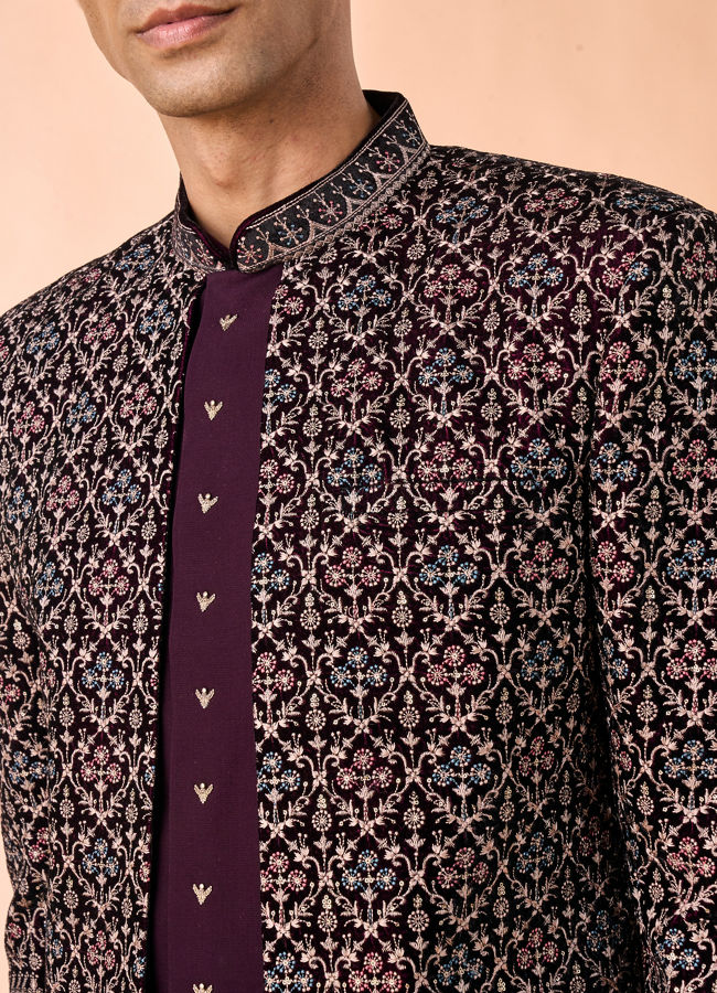 Manyavar Men Exquisite Purple Velvet Indo Western