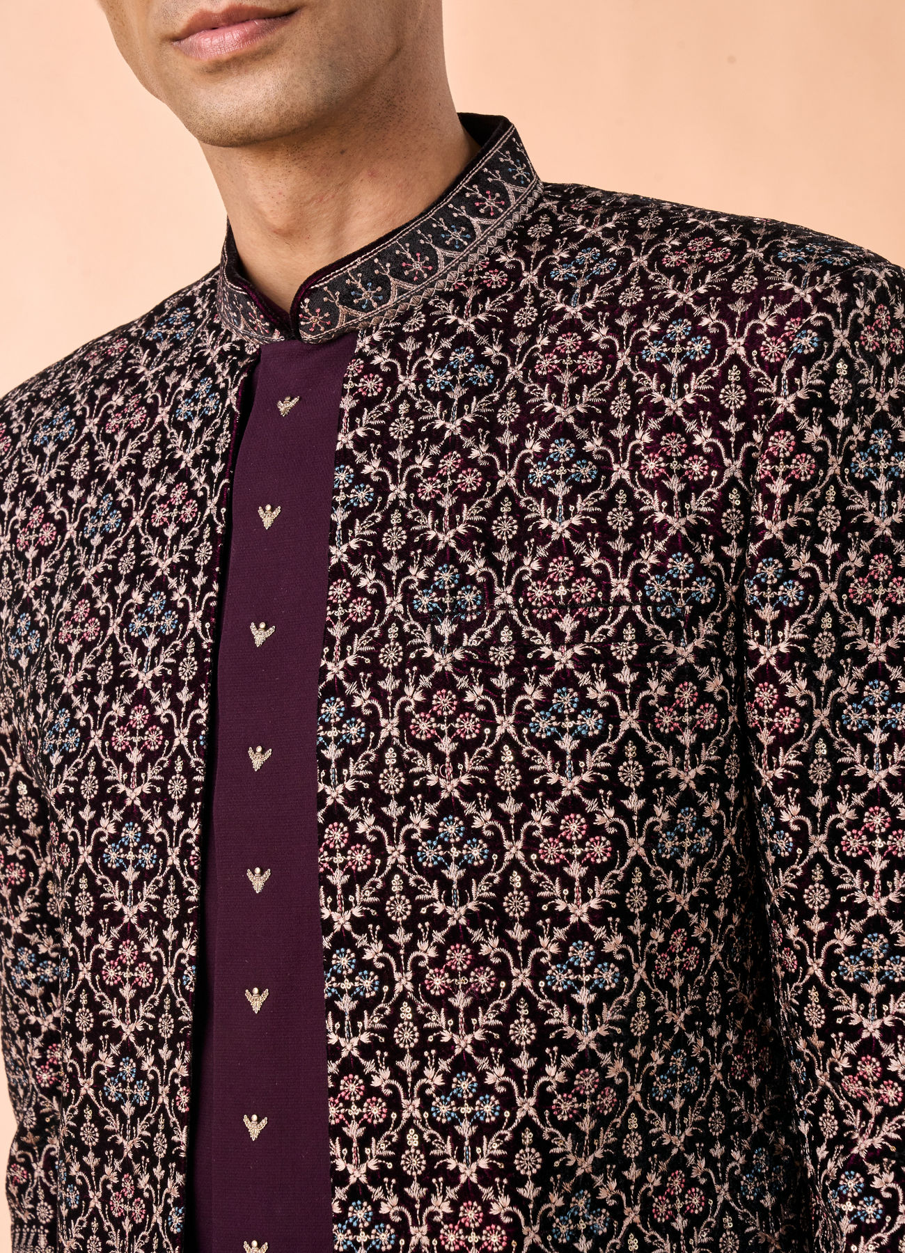 Manyavar Men Exquisite Purple Velvet Indo Western