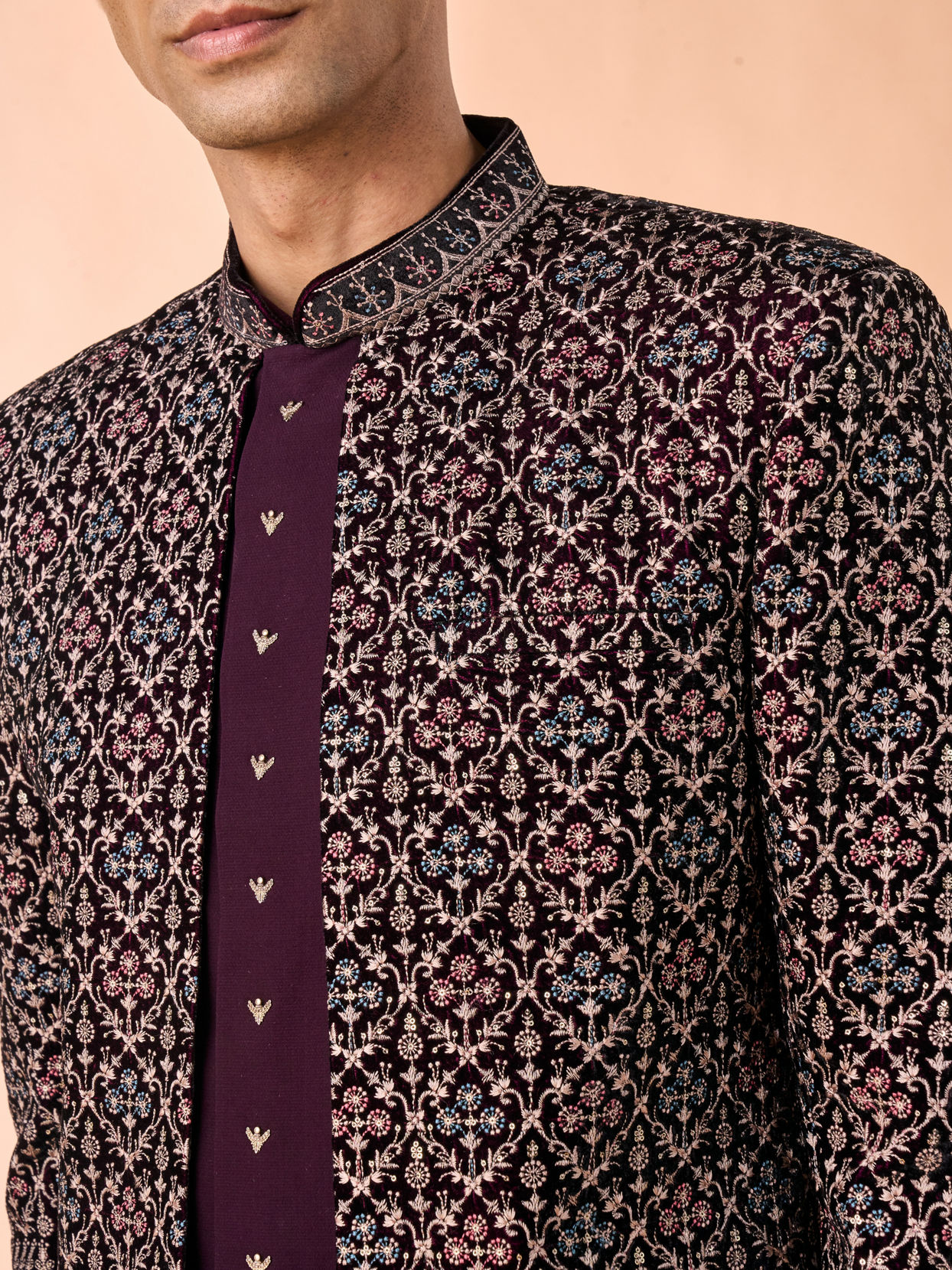 Manyavar Men Exquisite Purple Velvet Indo Western