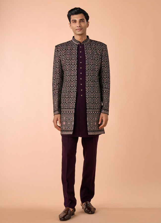 Manyavar Men Exquisite Purple Velvet Indo Western
