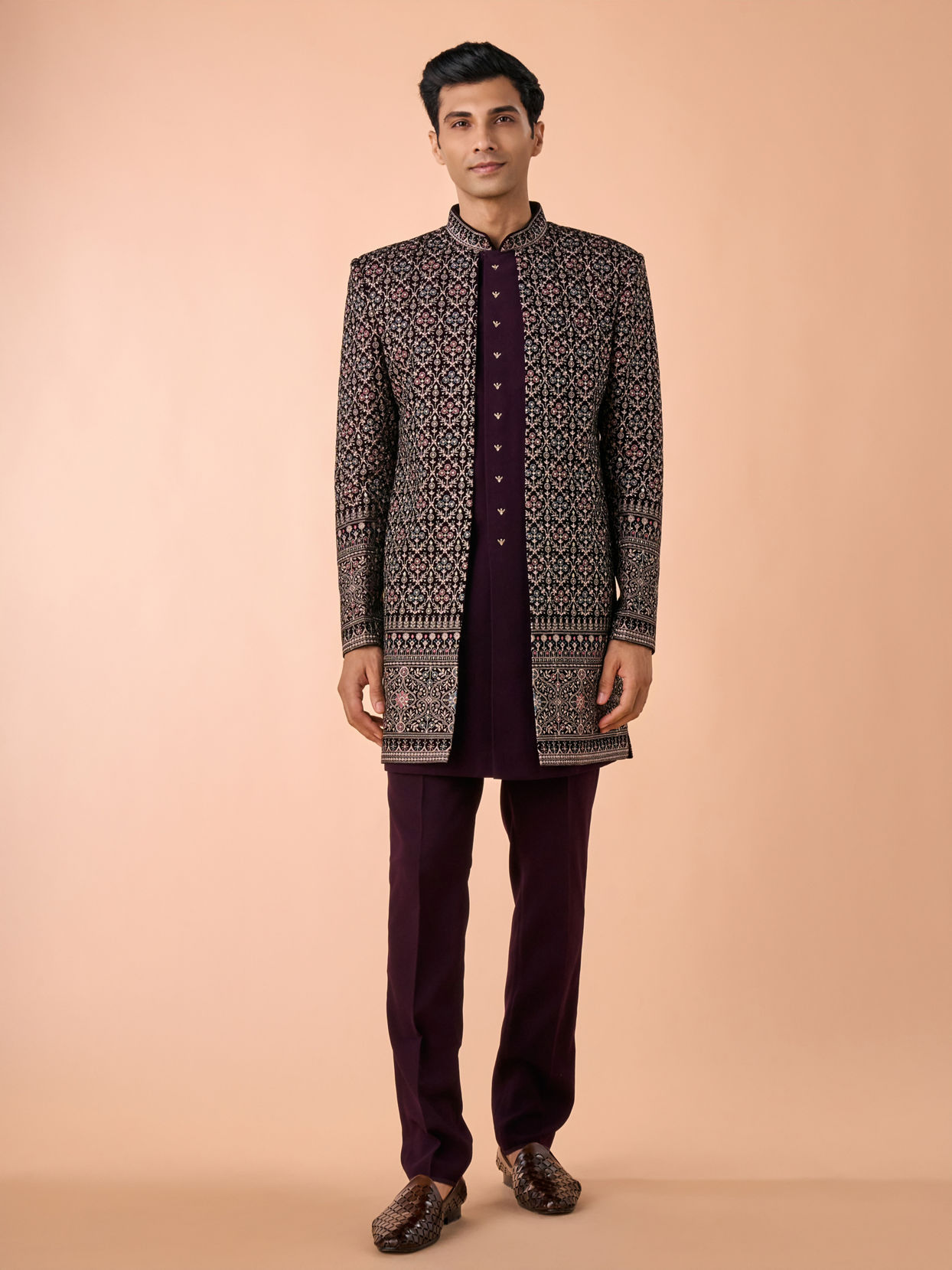 Manyavar Men Exquisite Purple Velvet Indo Western