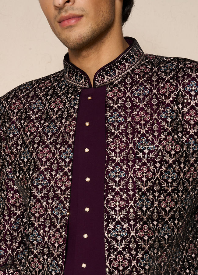 Manyavar Men Exquisite Purple Velvet Indo Western