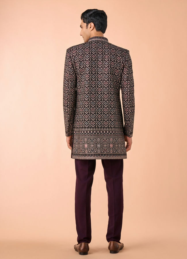 Manyavar Men Exquisite Purple Velvet Indo Western