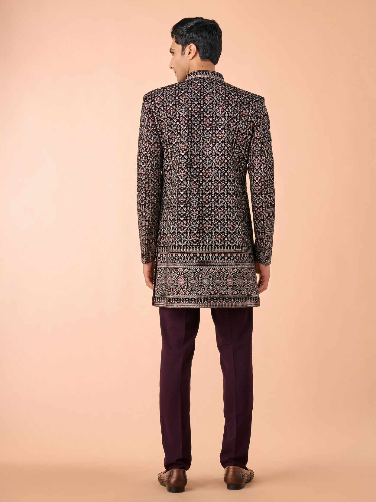 Manyavar Men Exquisite Purple Velvet Indo Western