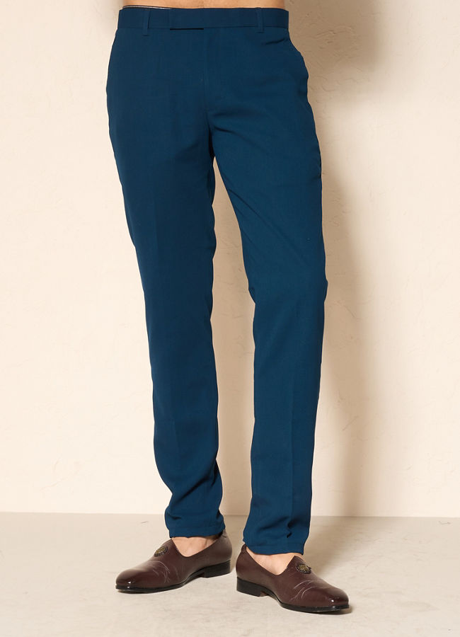 Manyavar Men Teal Blue Velvet Indo Western