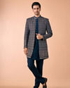 Manyavar Men Teal Blue Velvet Indo Western