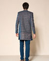 Manyavar Men Teal Blue Velvet Indo Western