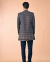 Manyavar Men Teal Blue Velvet Indo Western