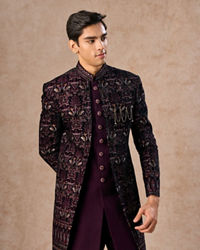 Manyavar Men Purple Embroidered Indo-Western