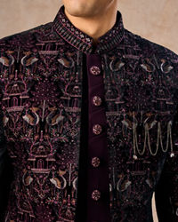 Manyavar Men Purple Embroidered Indo-Western