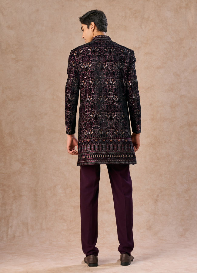Manyavar Men Purple Embroidered Indo-Western